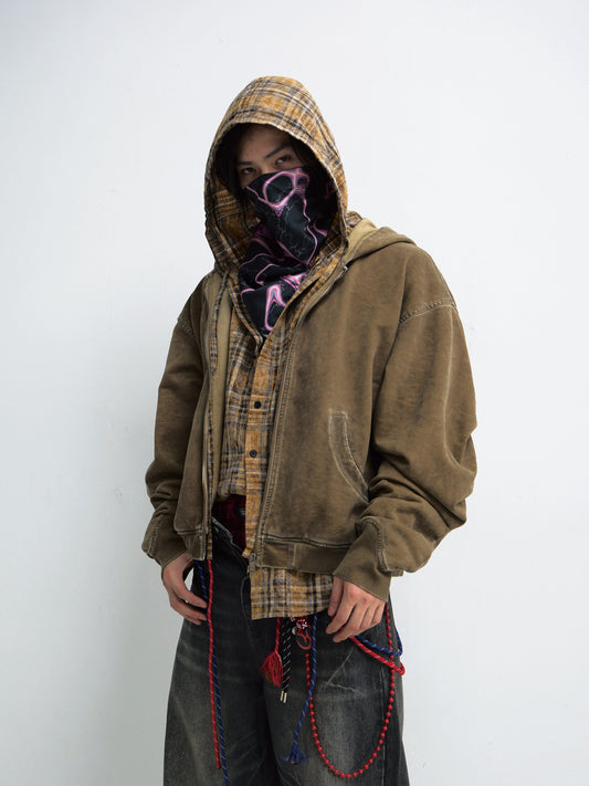 Damaged loose hooded sweatshirt