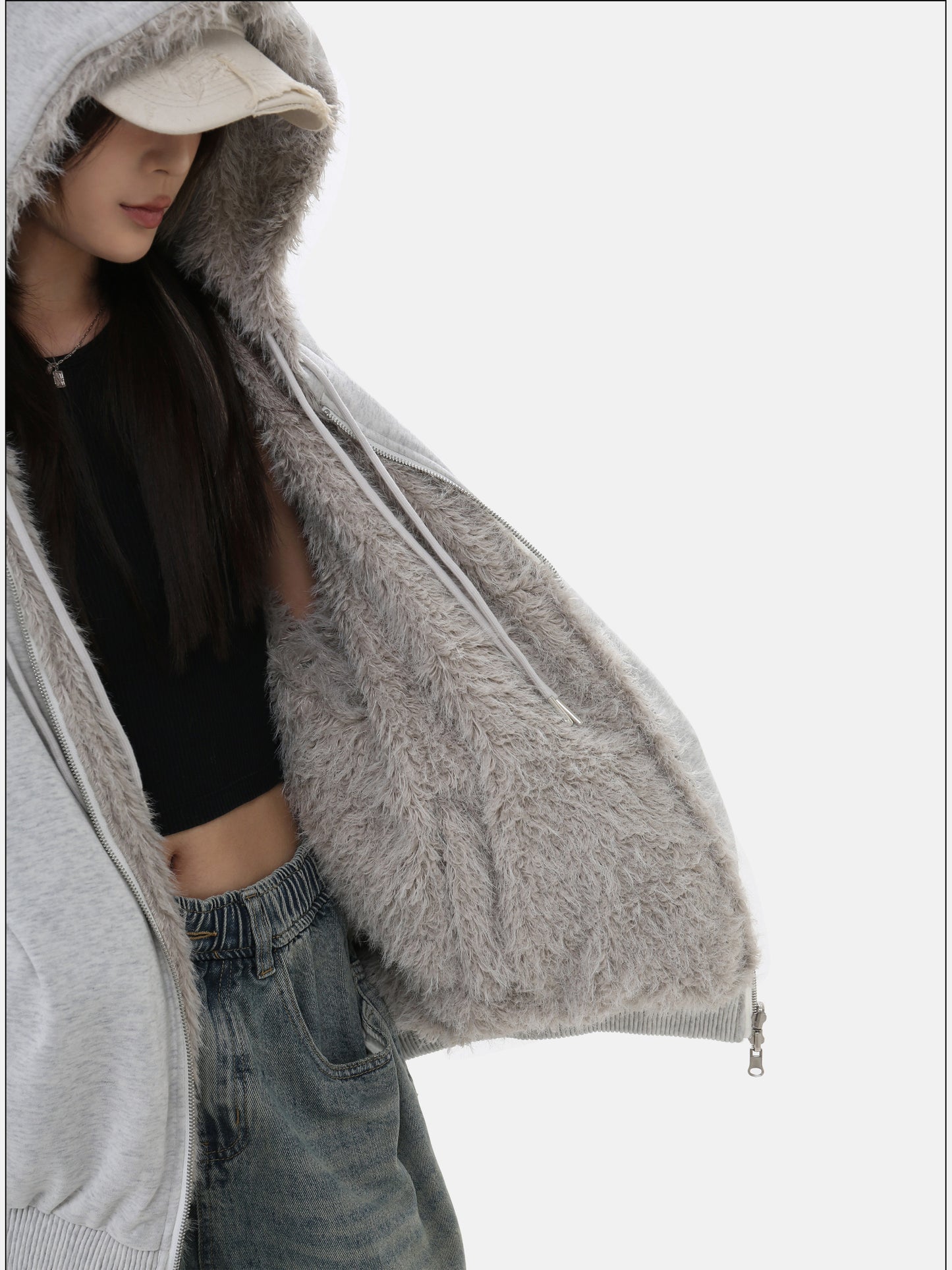 Fleece-Lined Casual Zipper Sweatshirt