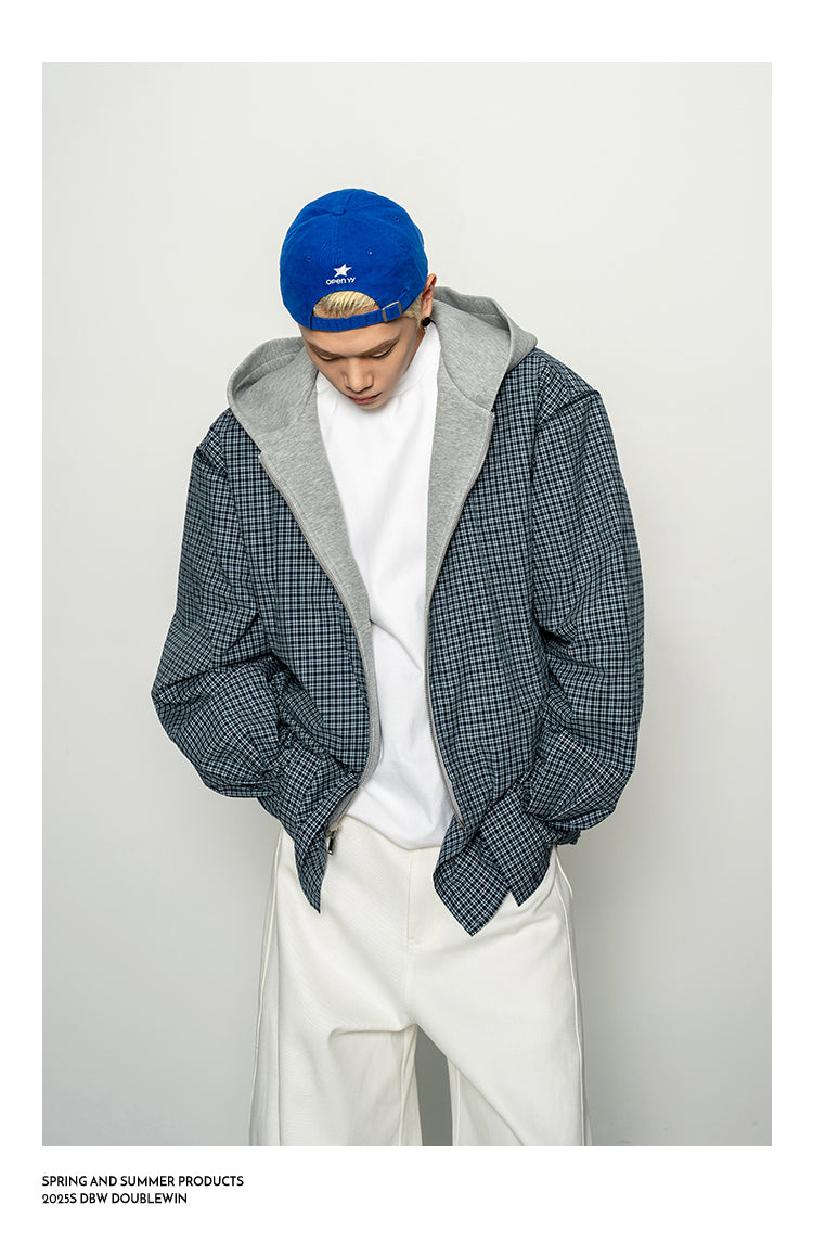 Checkered Pattern Faux Two-Piece Sweatshirt