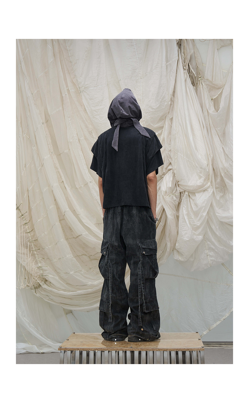 Washed multi-pocket bomber pants