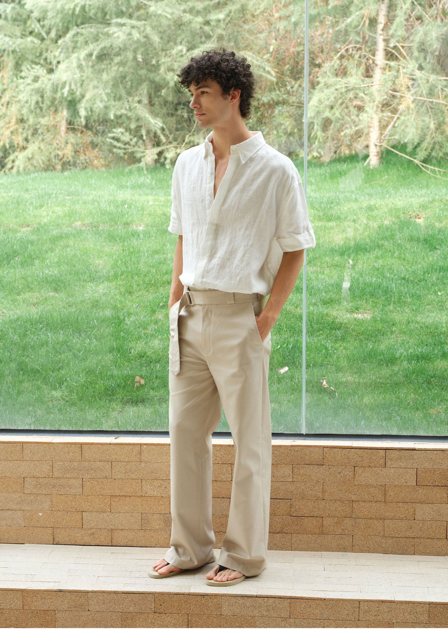 Straight-Leg Casual Pants with a Belt