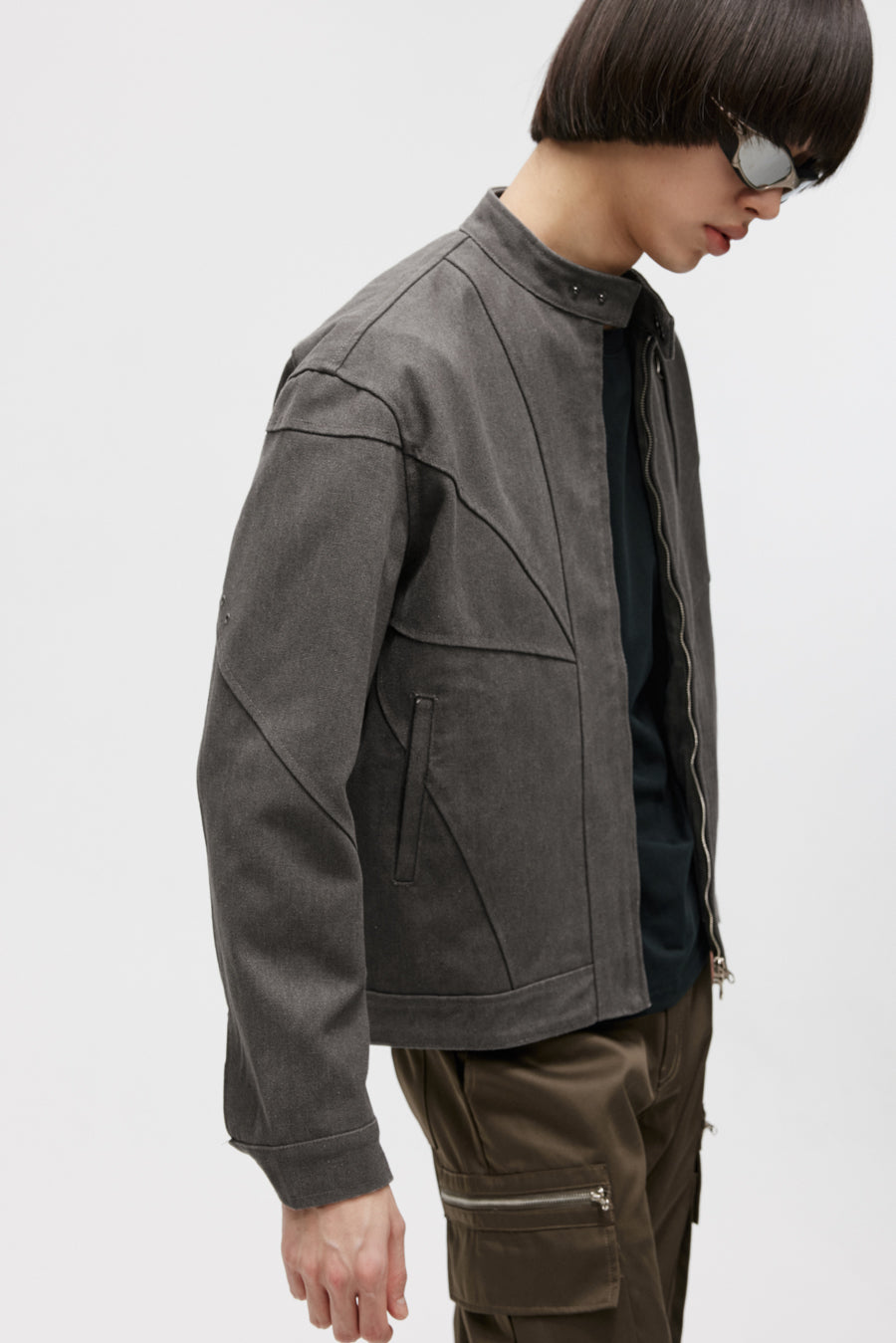 Washed Damaged Stand Collar Jacket