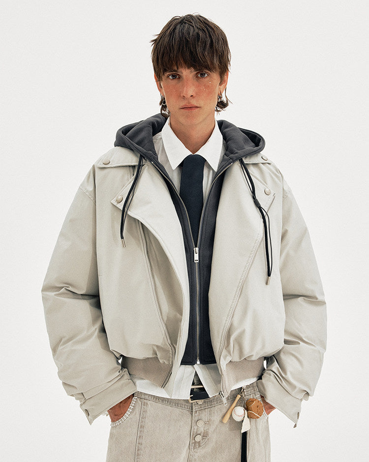 Faux Two-Piece Short Hooded Cotton Jacket