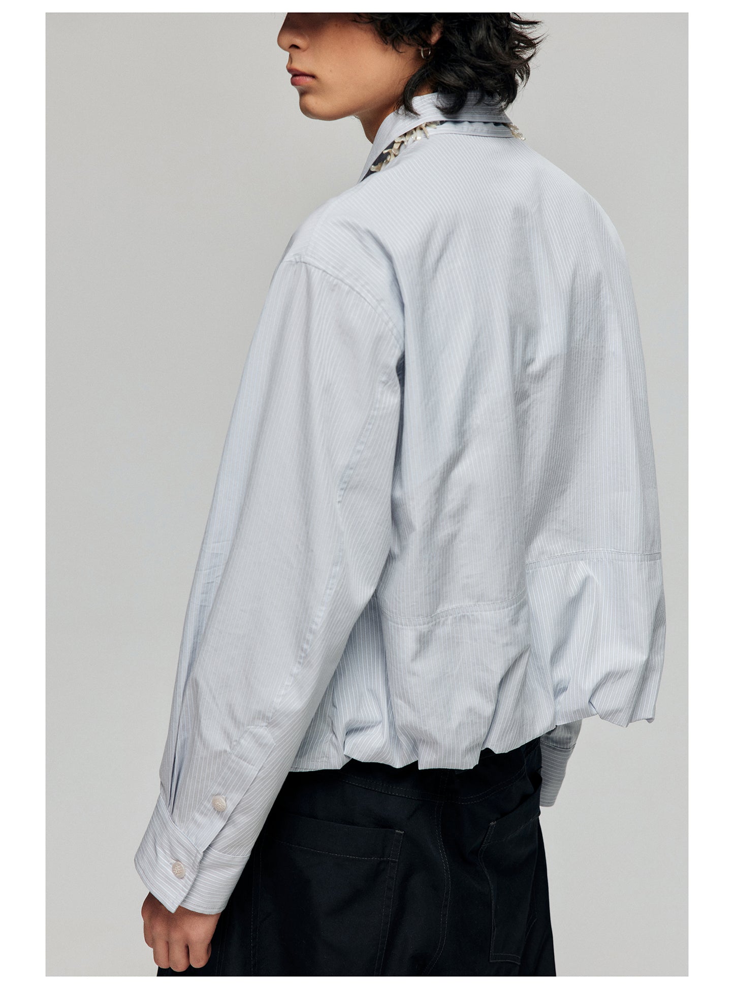 Wrinkled short loose lapel long sleeve shirt