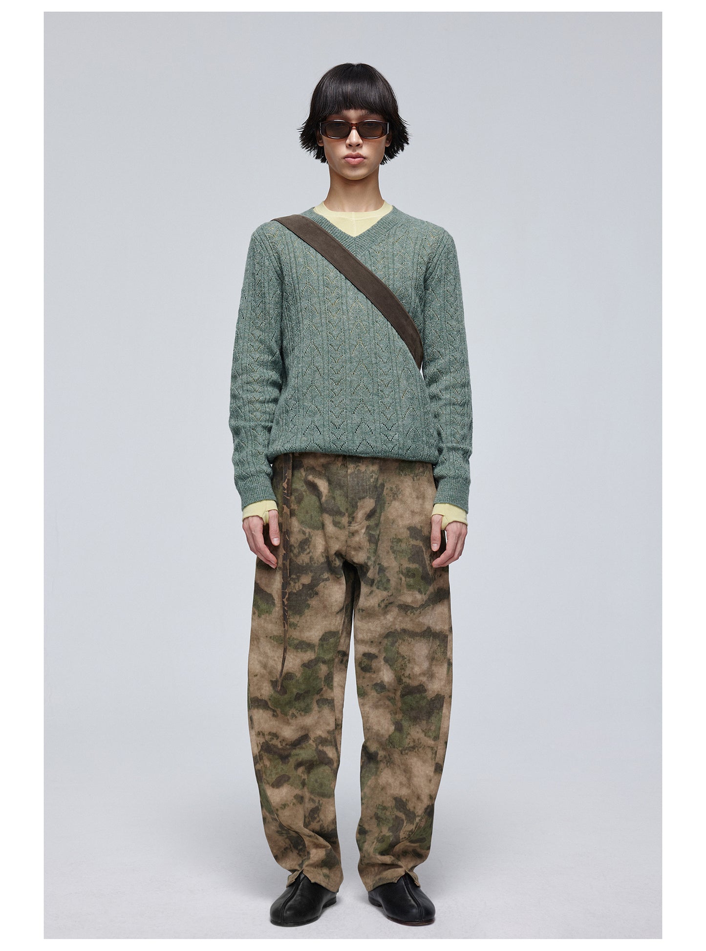 Camouflage Double Belt Curved Pants