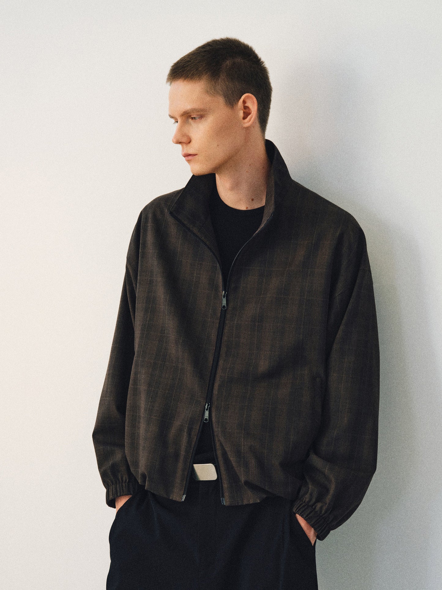 Dark Check Stand Collar Jacket