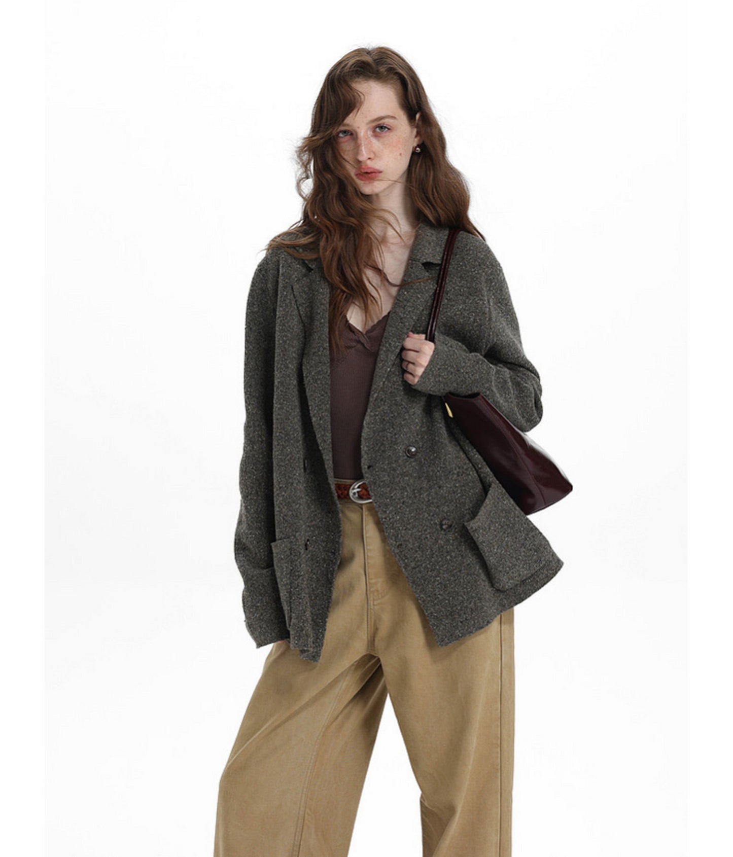 Double-Breasted Casual Knit Jacket