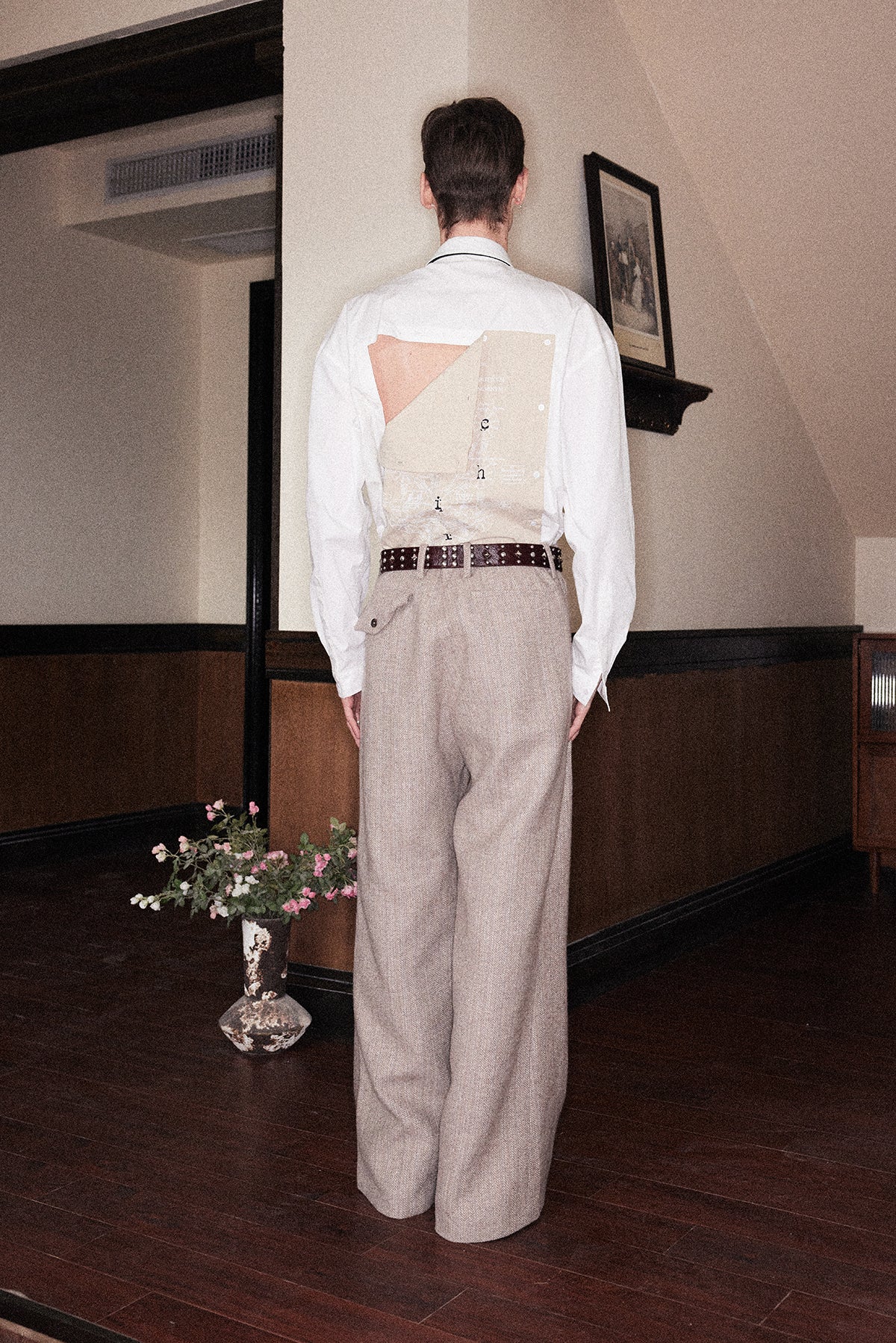 Paper Button Printed Patch Shirt