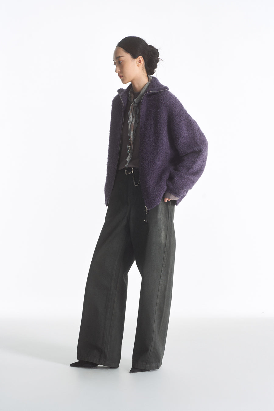 Wool blend zip cardigan