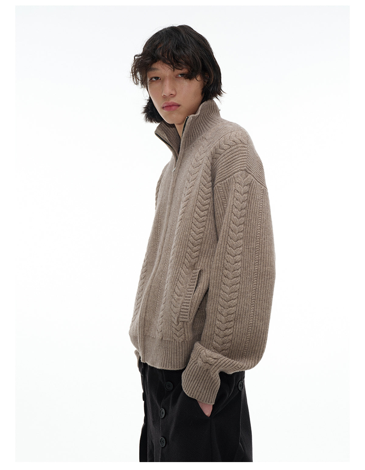 Cable Zipper Cardigan