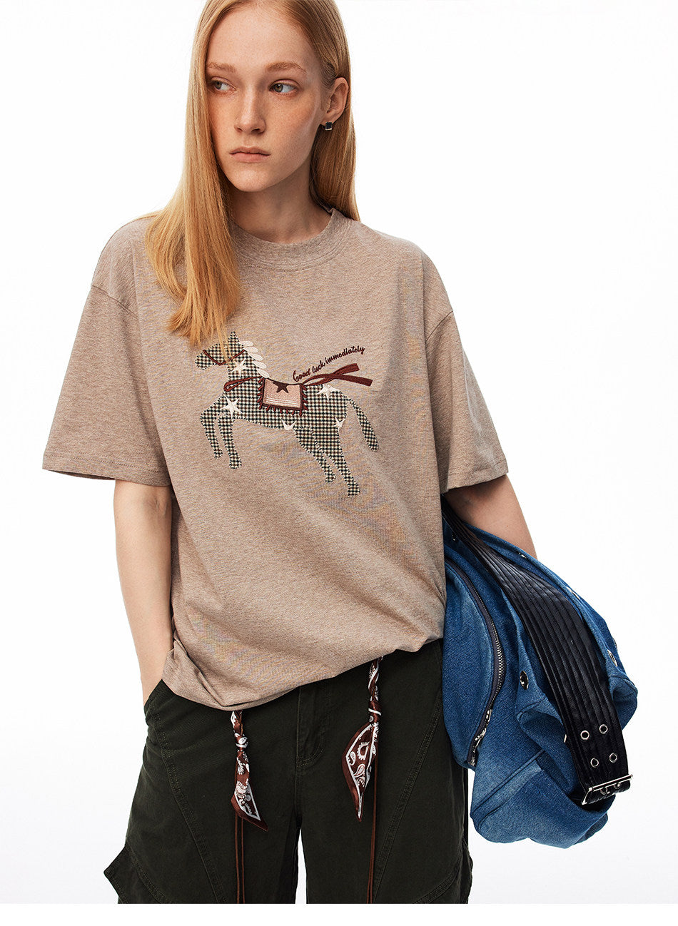 Embroidered T-Shirt with Pony Sticker