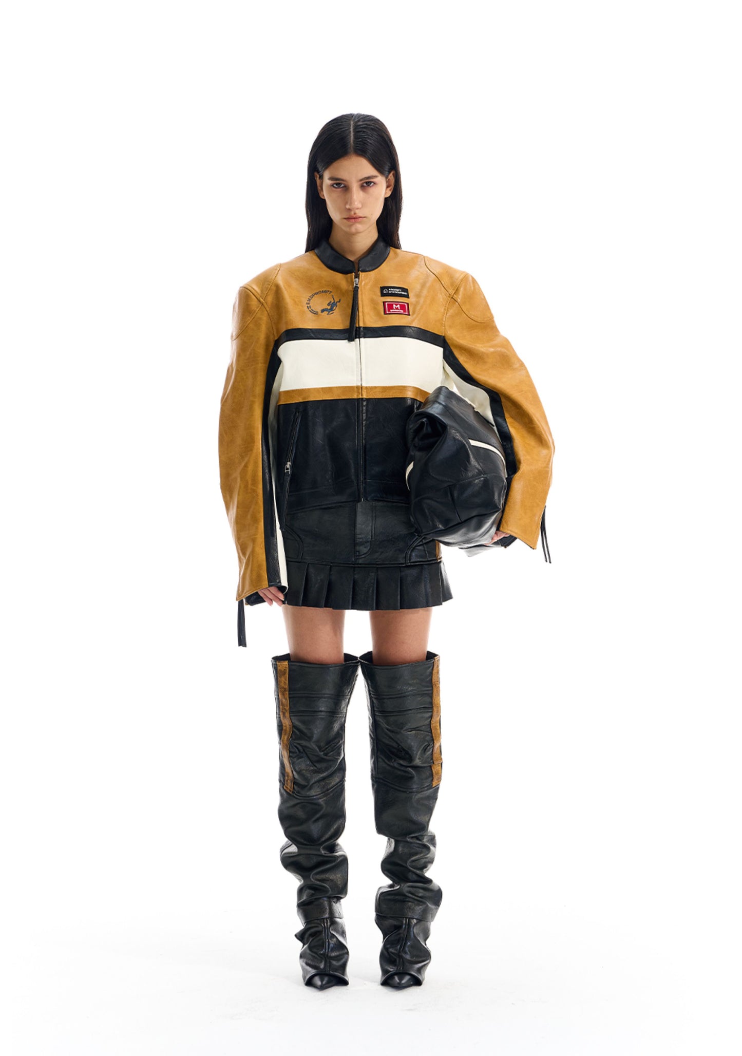 Contrast Color Leather Jacket