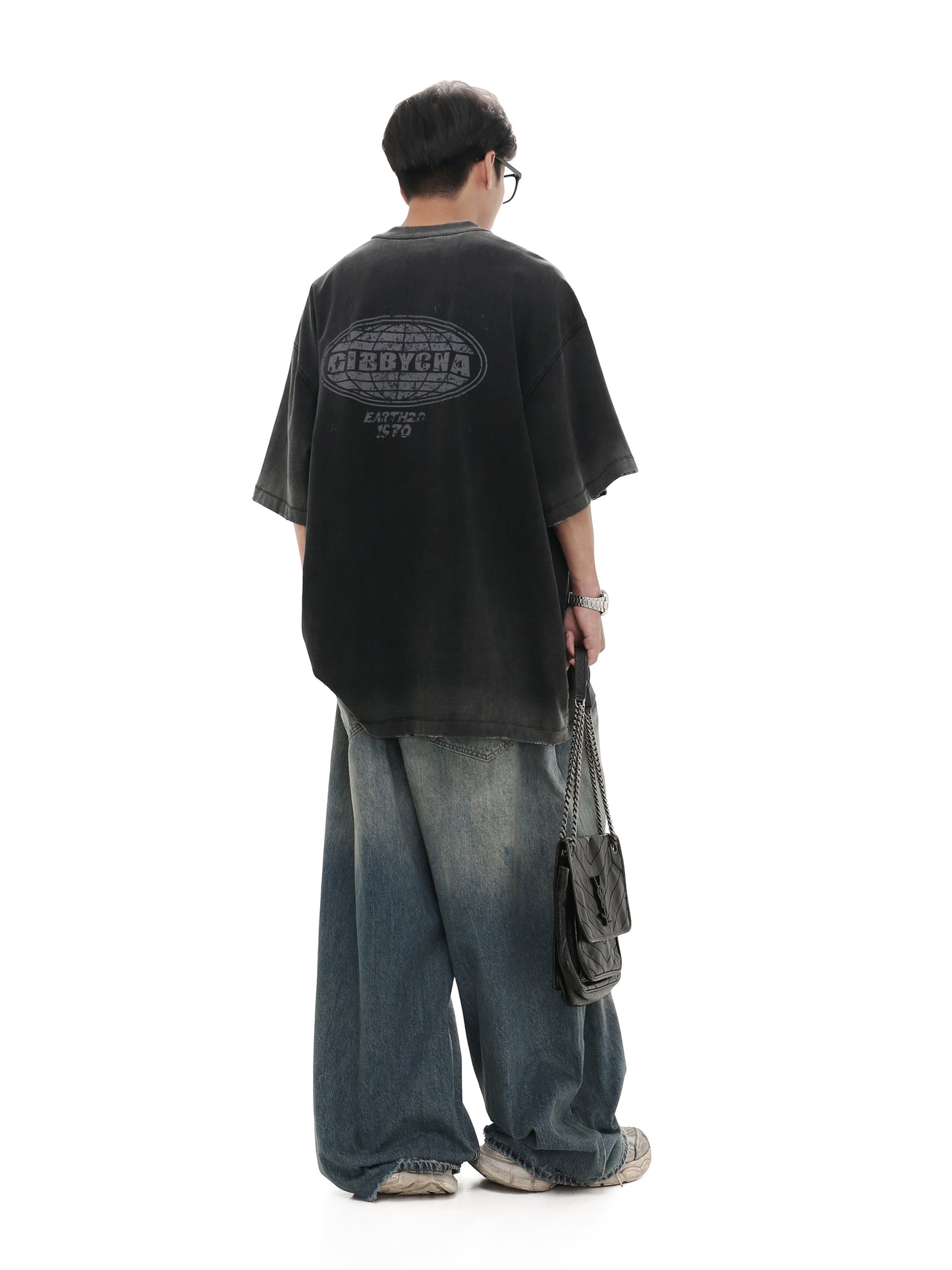 Drawstring Damaged Washed Denim Pants