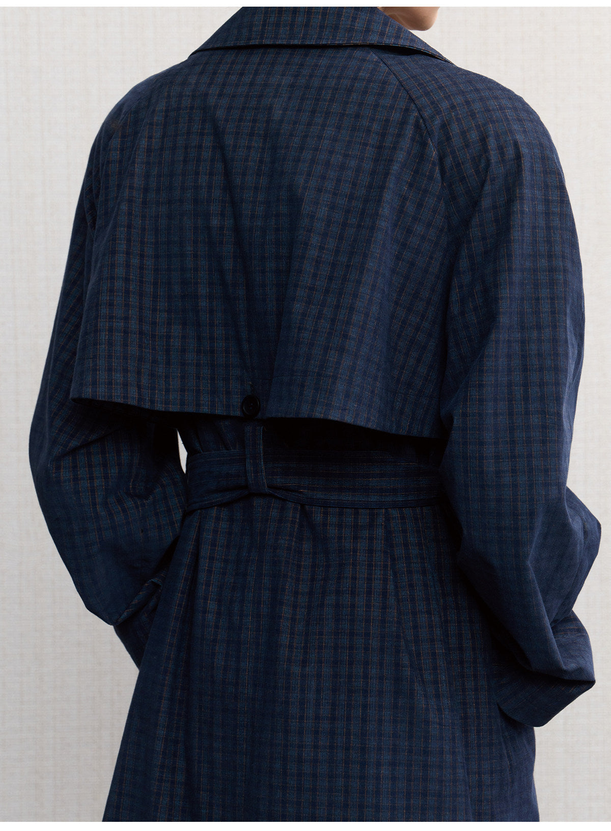 Check-Patterned Raglan-Sleeve Trench Coat
