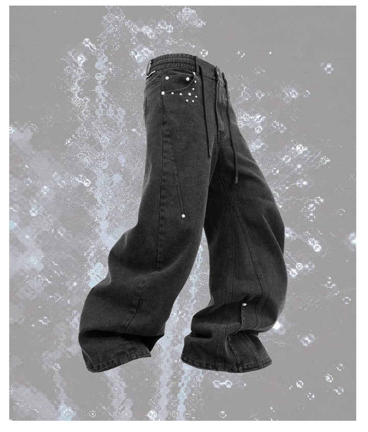 Reverse-Pleated Washed Denim