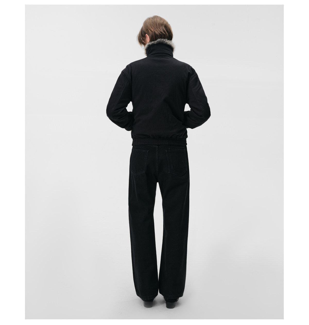 Leather-Laced Cow Horn Button Fur Jacket