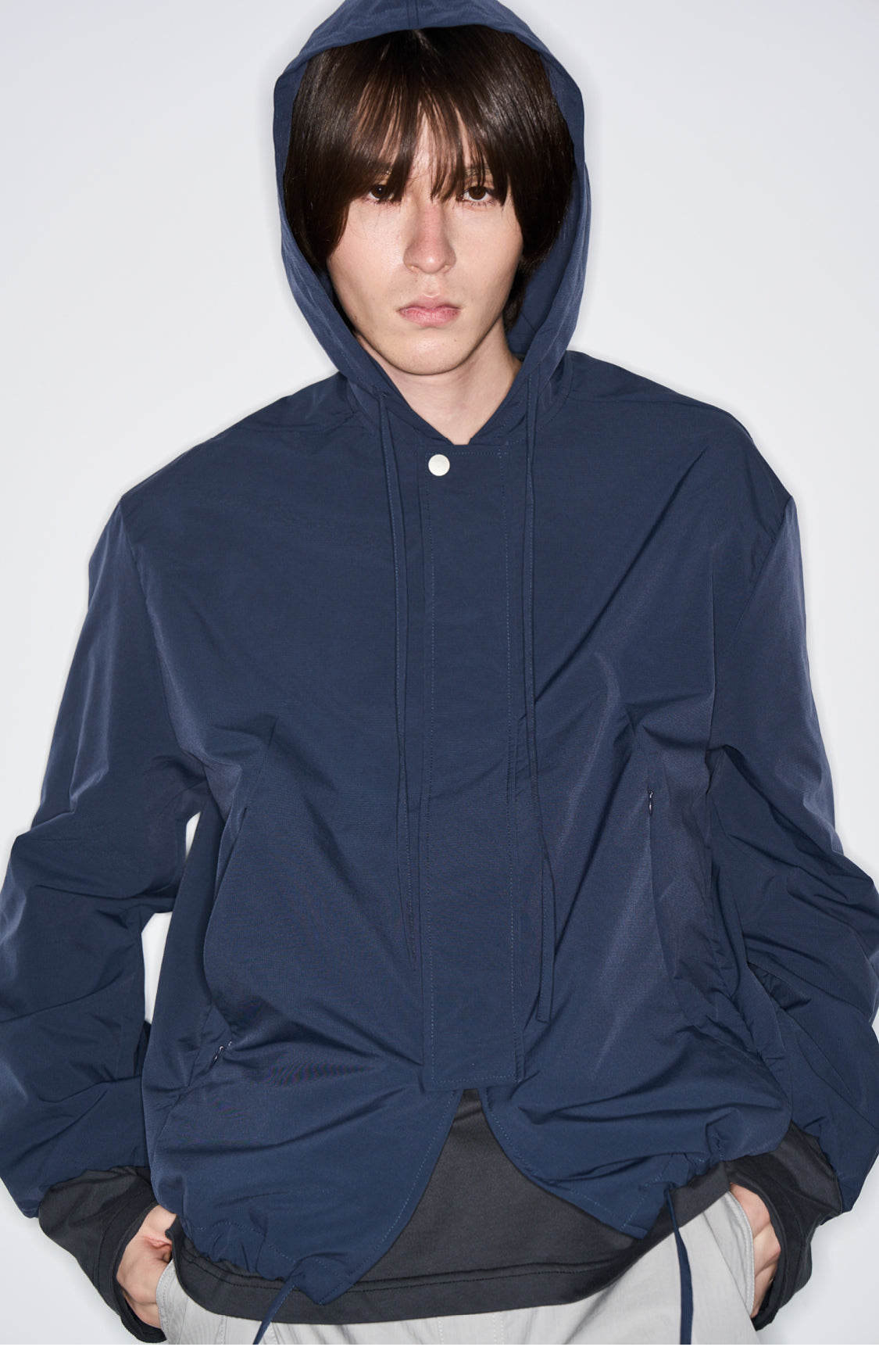 Metal Snap Button Coach Jacket with Hood