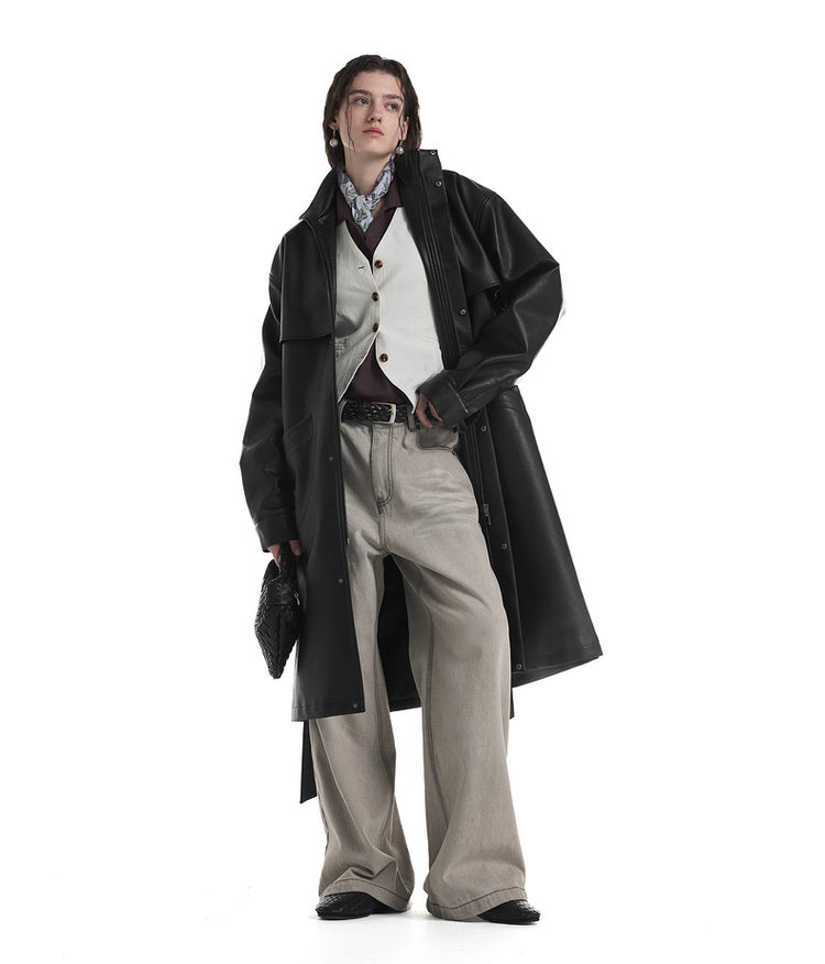 Simulated Leather Trench Coat