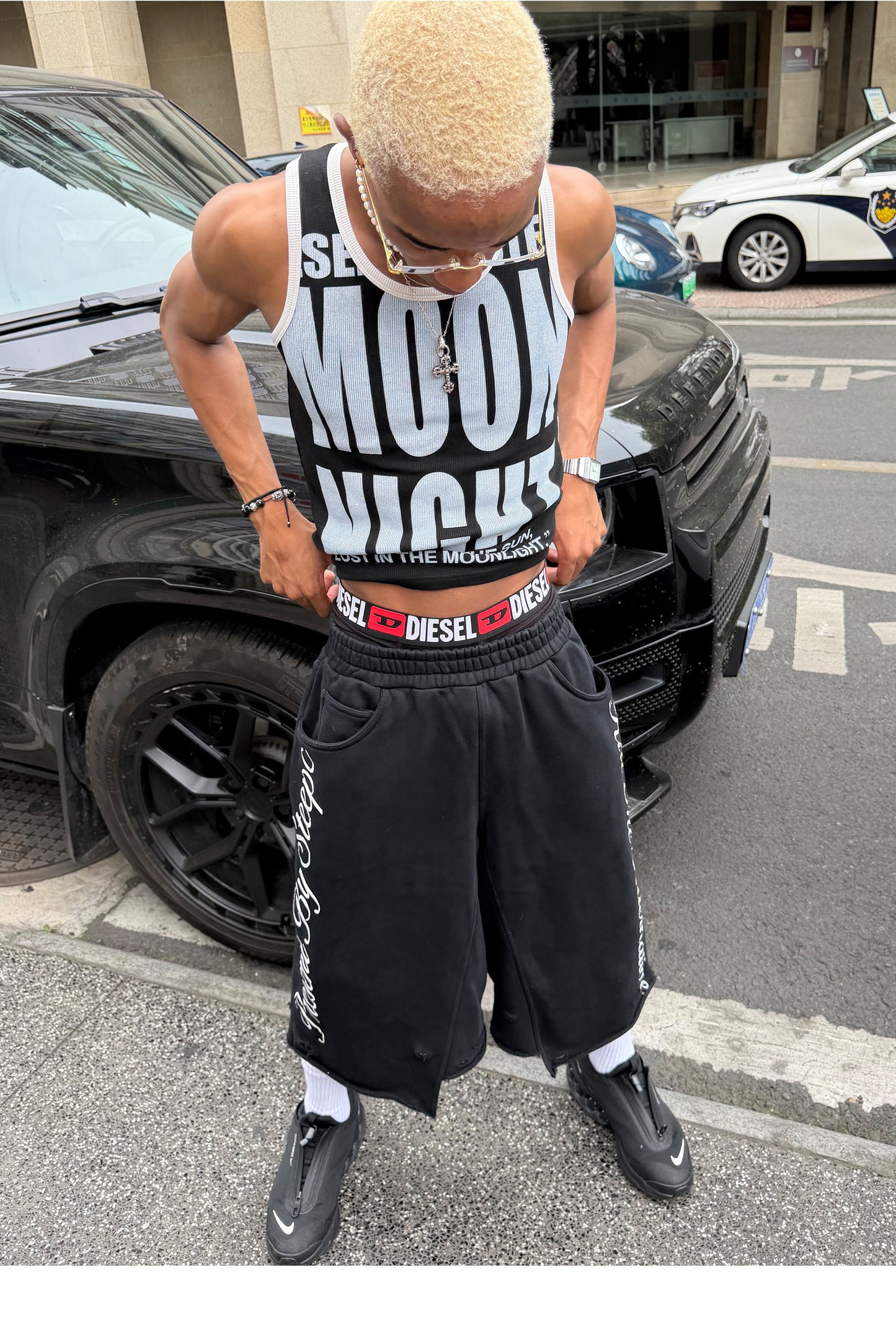 Shorts with Distressed Print