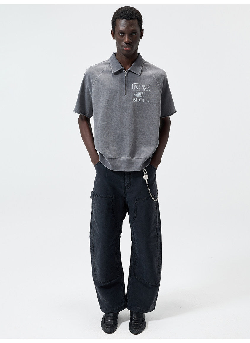 Open-Front Collar Polo Shirt