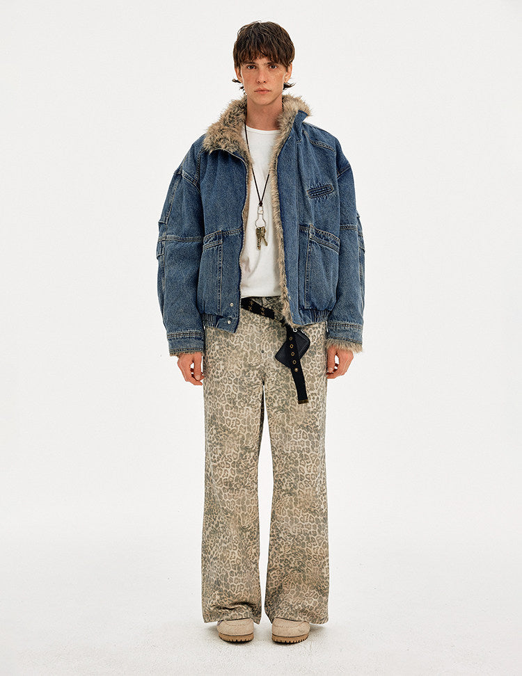 Denim jacket with fur collar