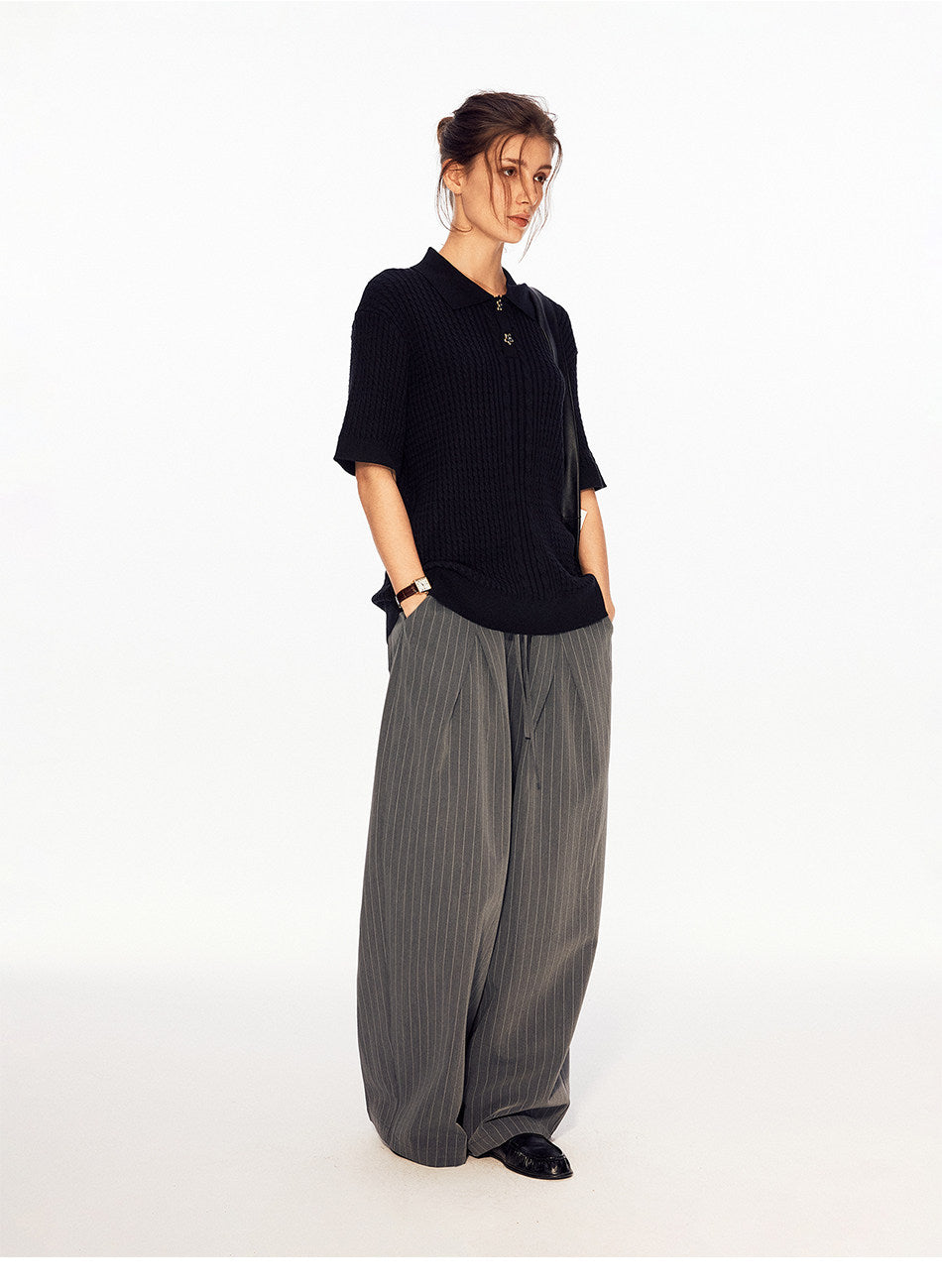 Twist-Knit Vertical-Stripe Polo Shirt