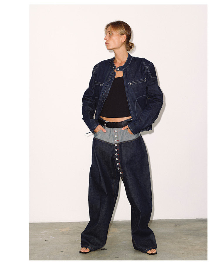 Raw Denim Jacket with Contrast Stitching