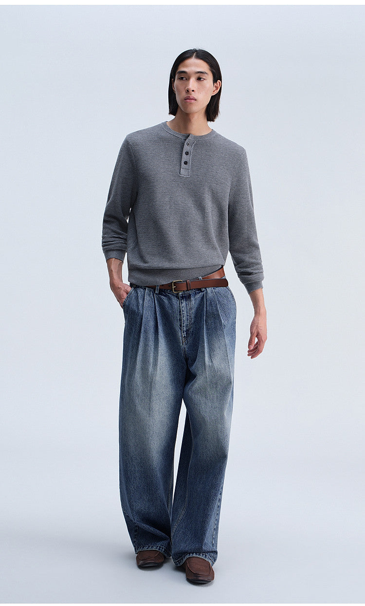 Henry-Collar Button-Down Shirt