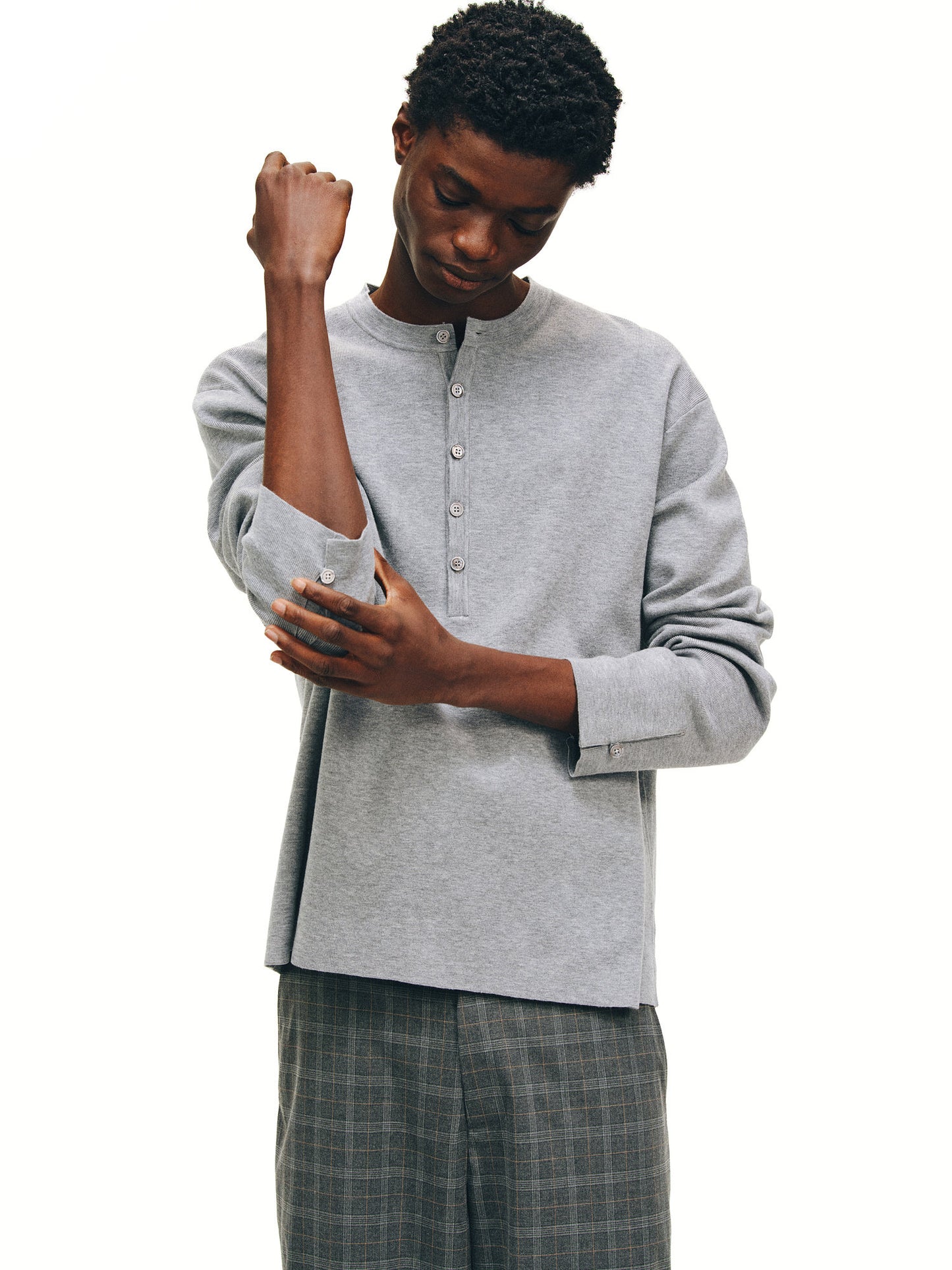 Henry Collar Button-Up T-Shirt