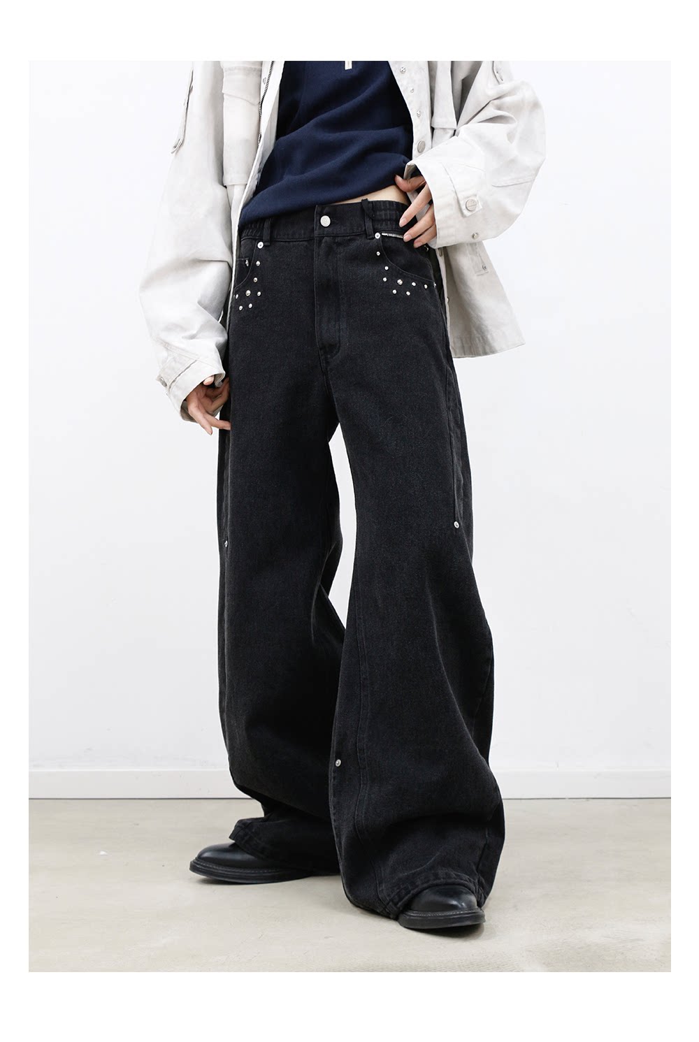 Reverse-Pleated Washed Denim