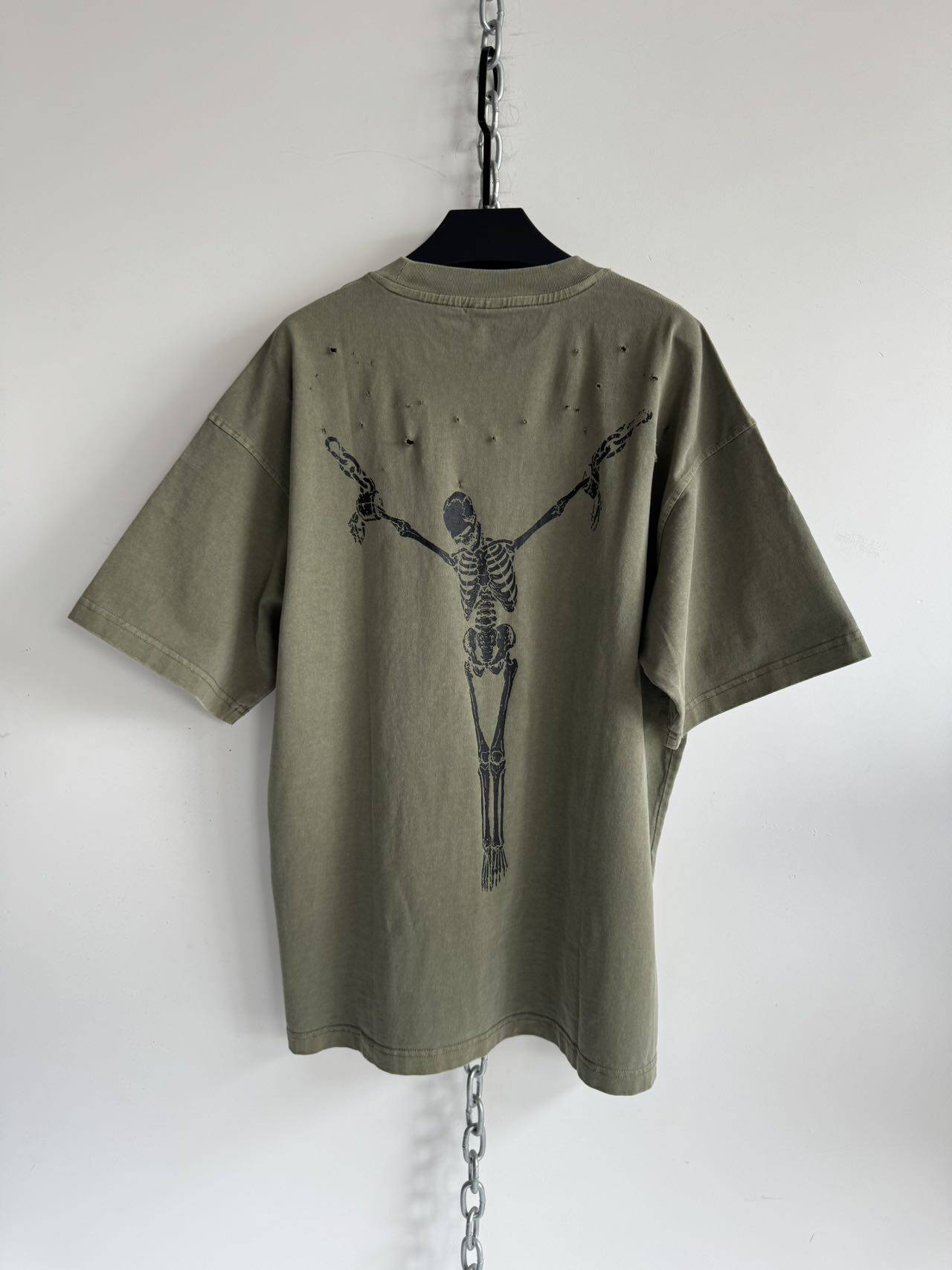 Distressed Print T-Shirt with Ripped Details