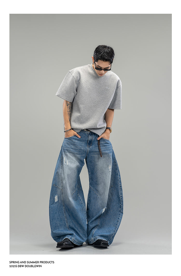 Three-dimensional layered denim pants