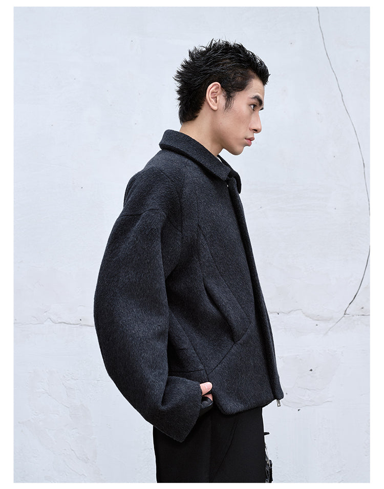 Three-dimensional cut wool-blend jacket