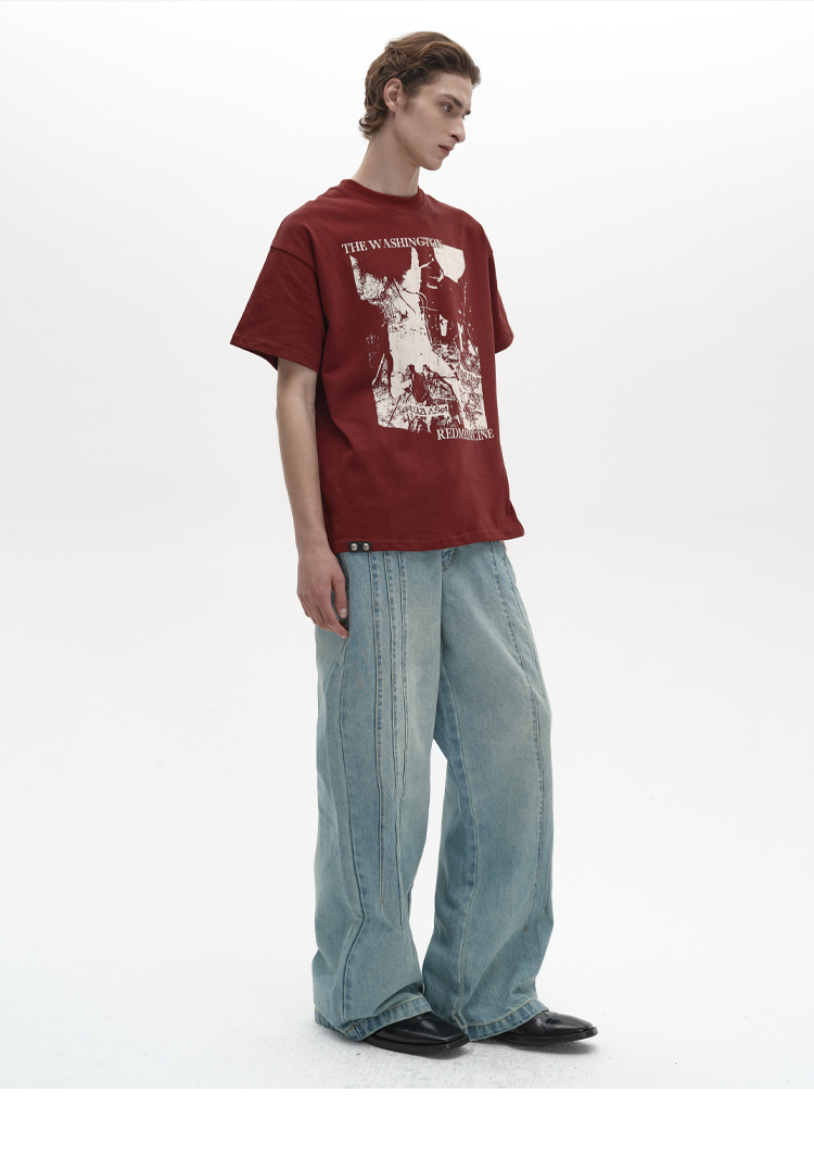 Stone-washed denim pants