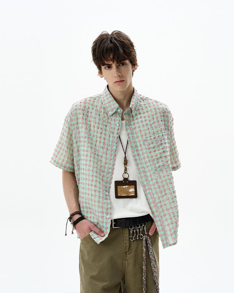 Casual seersucker plaid shirt
