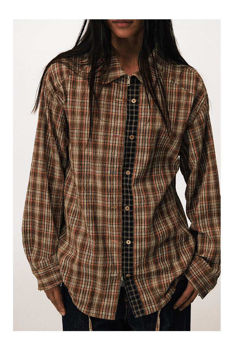 Checkered Zippered Drawstring Shirt