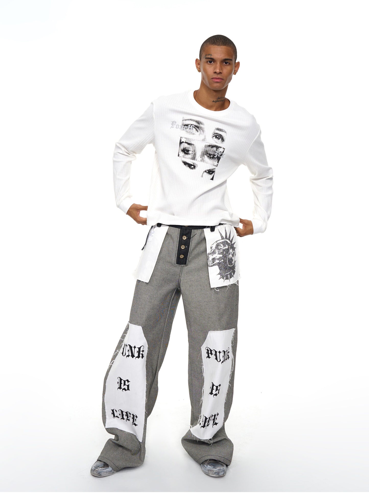 Niche Print Letter-Print Wide-Leg Jeans