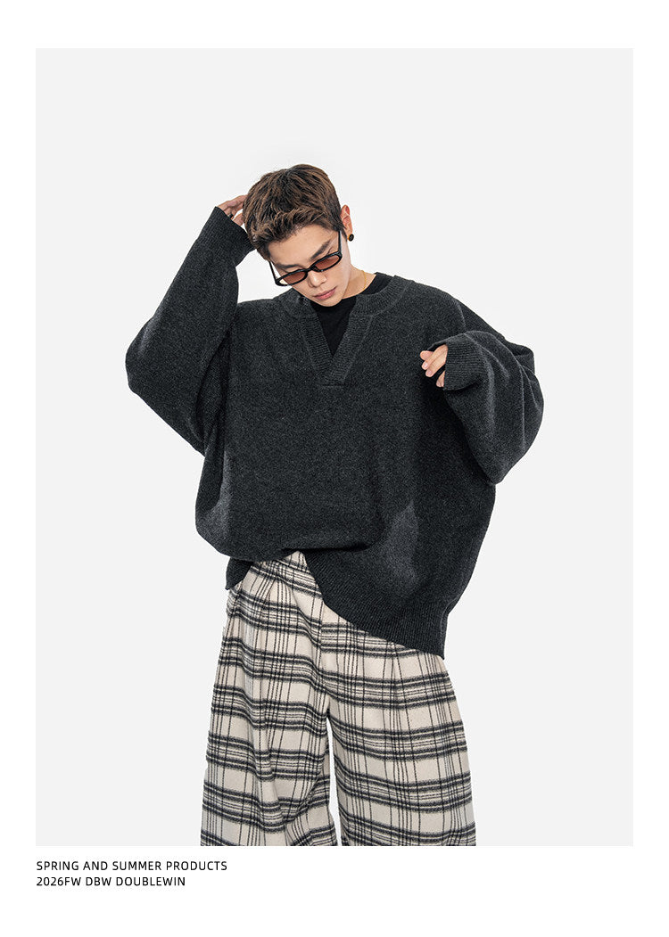 Oversized Wool-Blend V-Neck Sweater