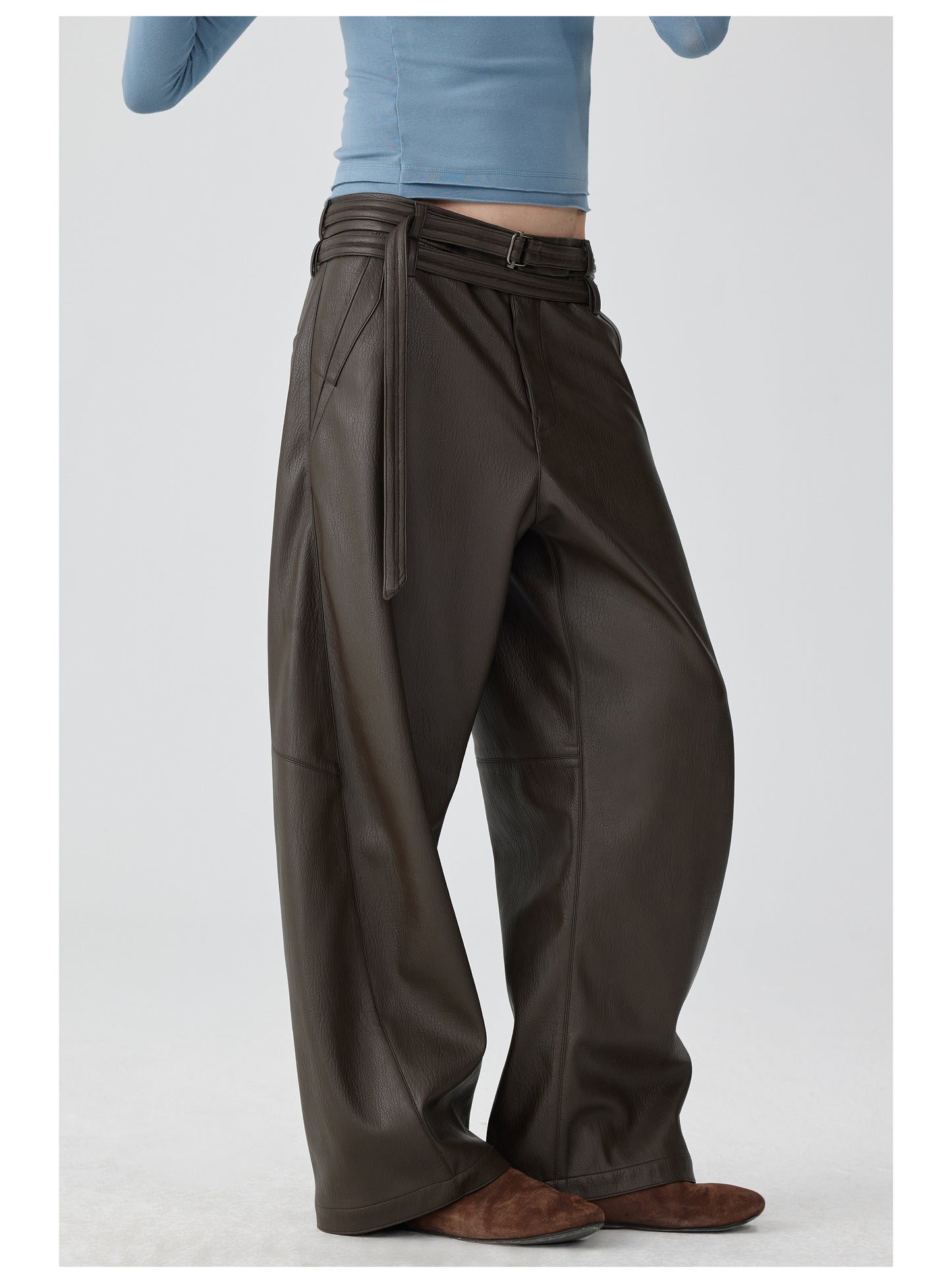 Double belt leather pants