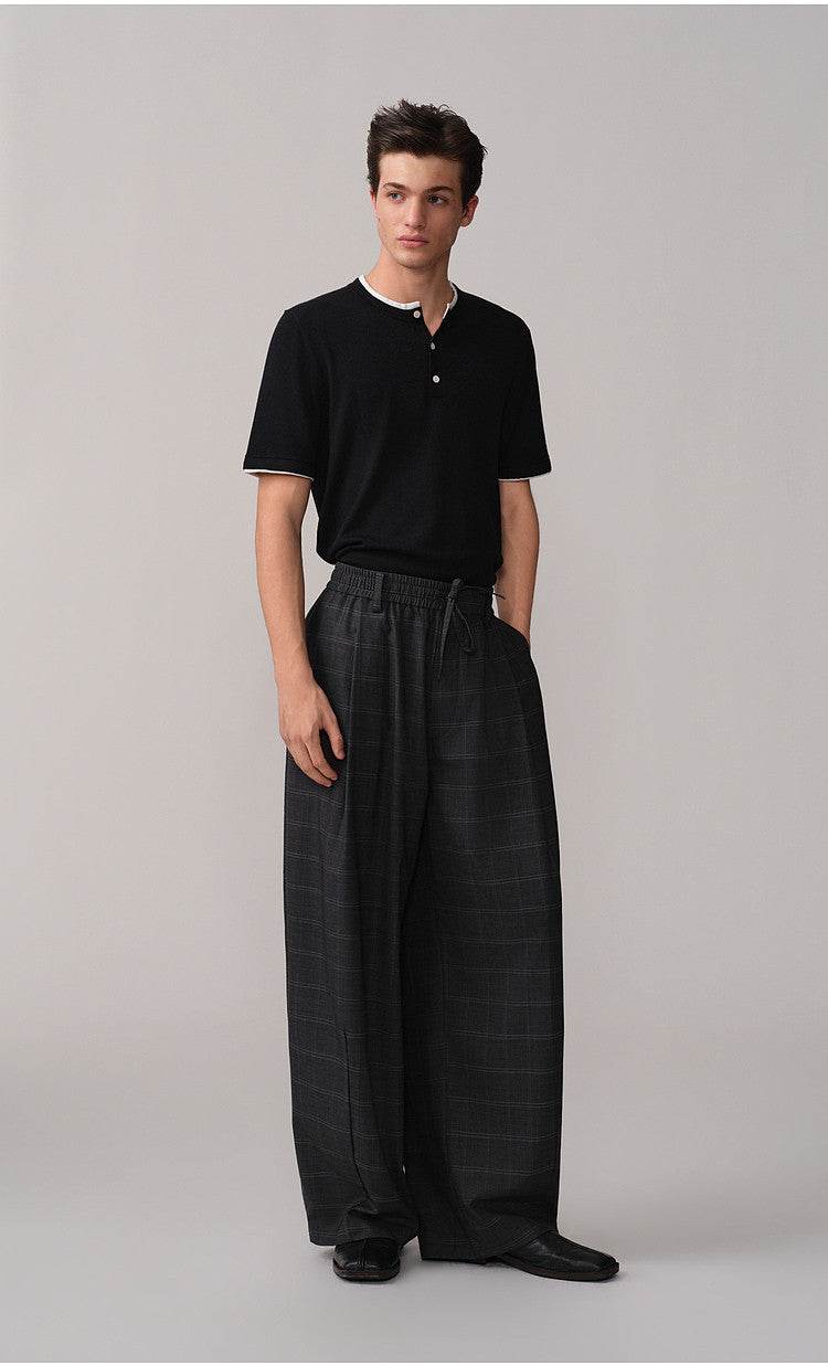 Retro Curved-Blade Rubber-Waist Casual Pants