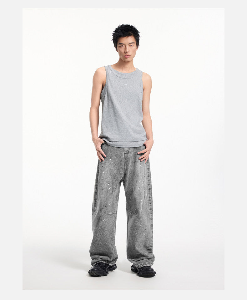 Retro Splash Ink Curved Denim Pants
