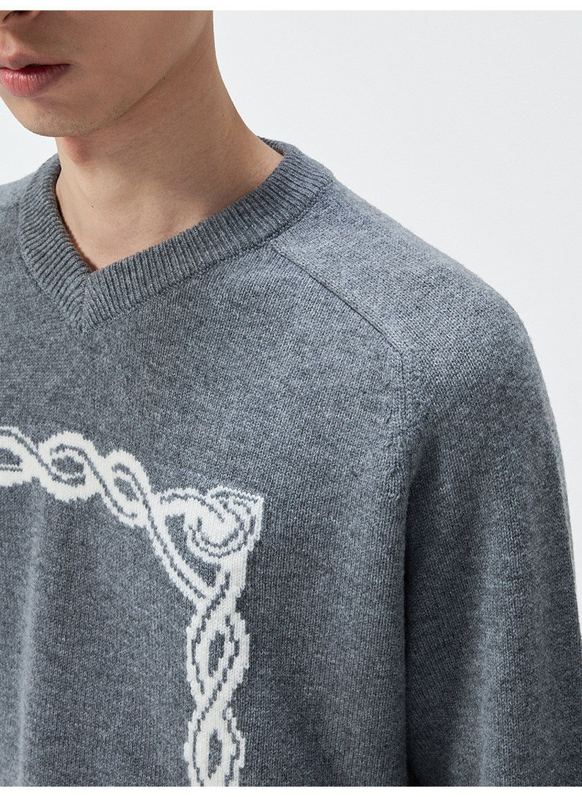 Original Knot Jacquard V-Neck Sweater