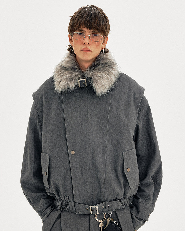 Deconstructed Fur Collar Jacket