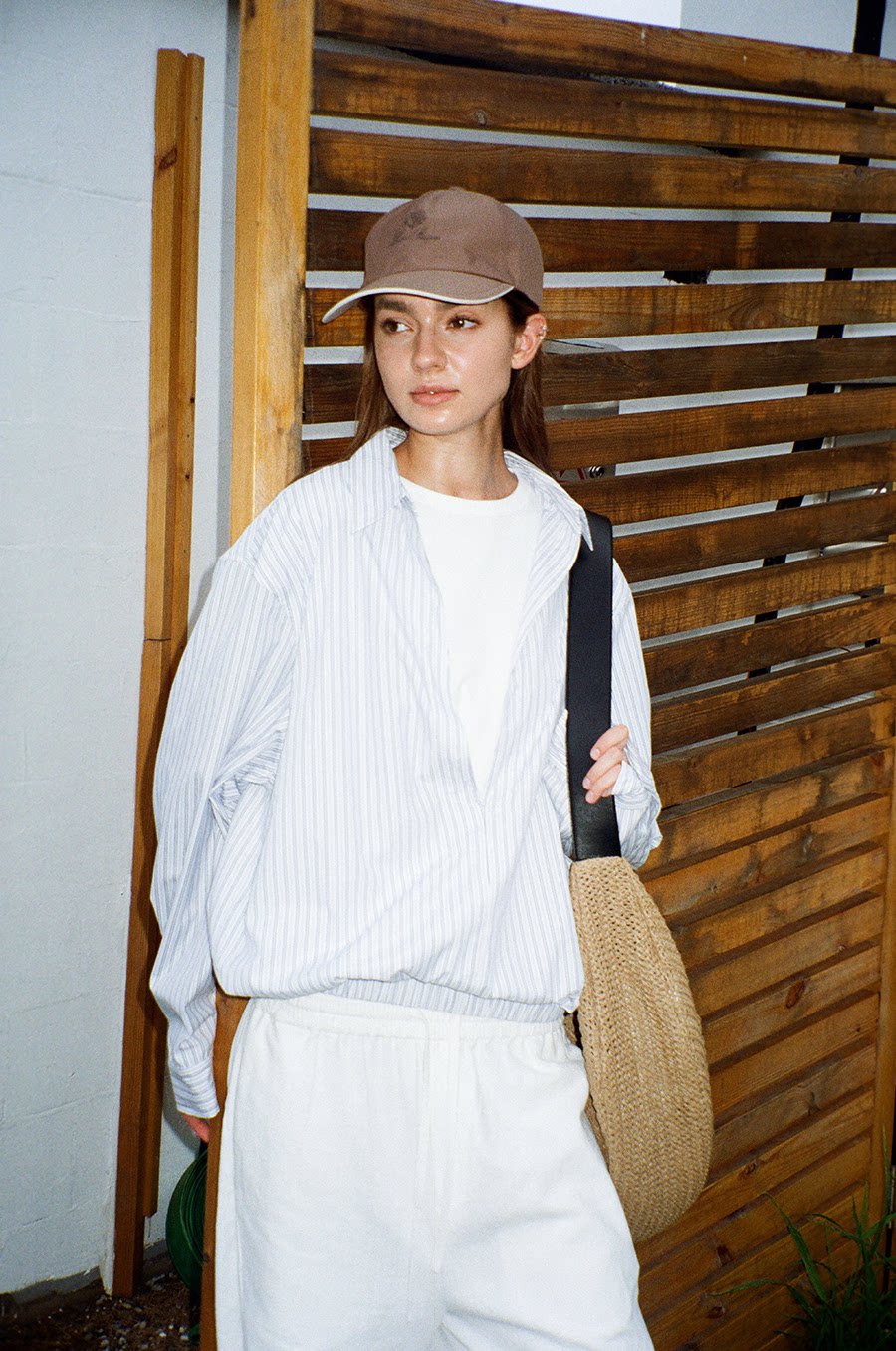 V-neck faux two-piece shirt