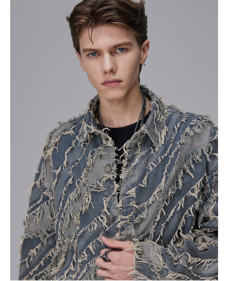 Low-Edge Color Block Denim Shirt