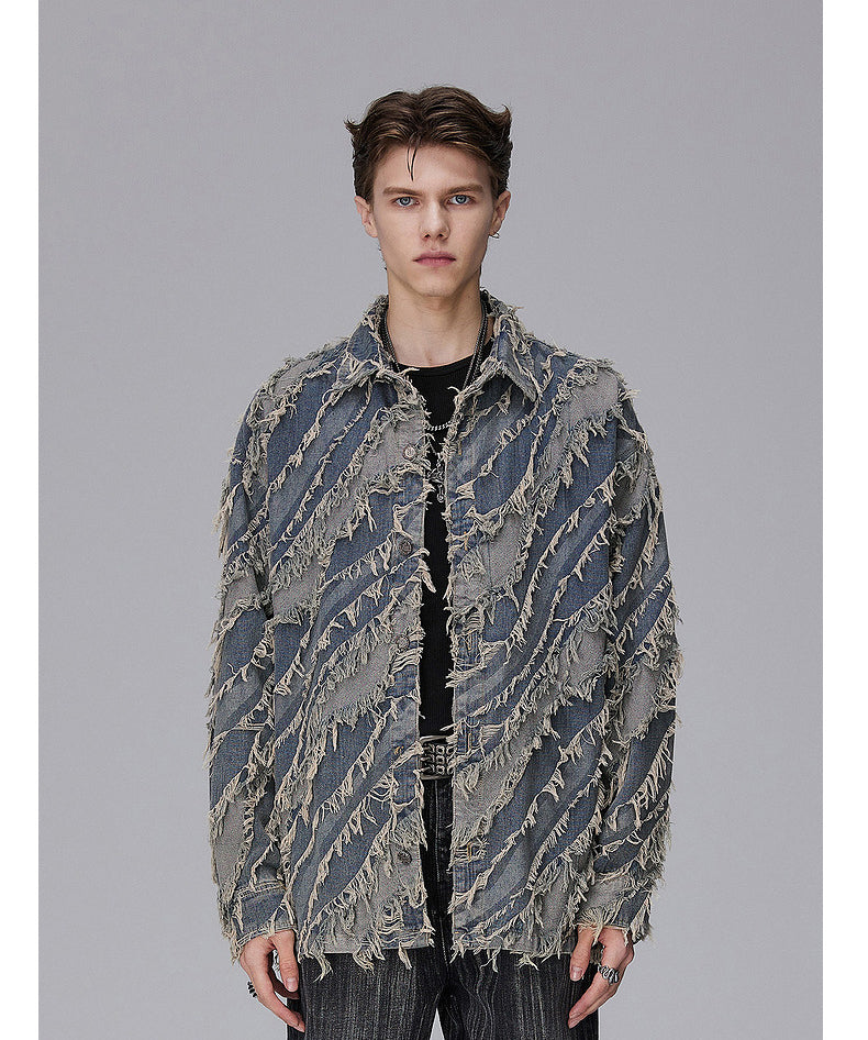 Low-Edge Color Block Denim Shirt