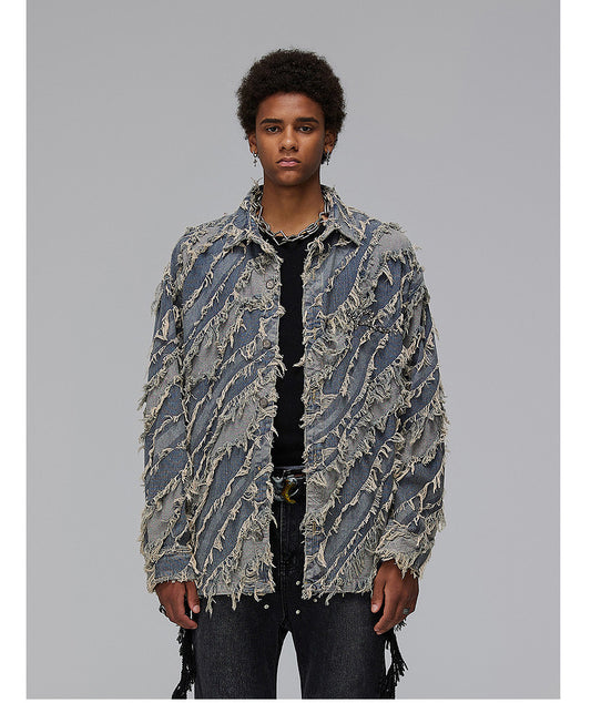 Low-Edge Color Block Denim Shirt