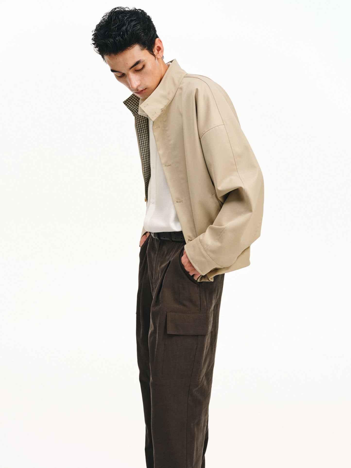 Checkered Splicing Harrington Jacket