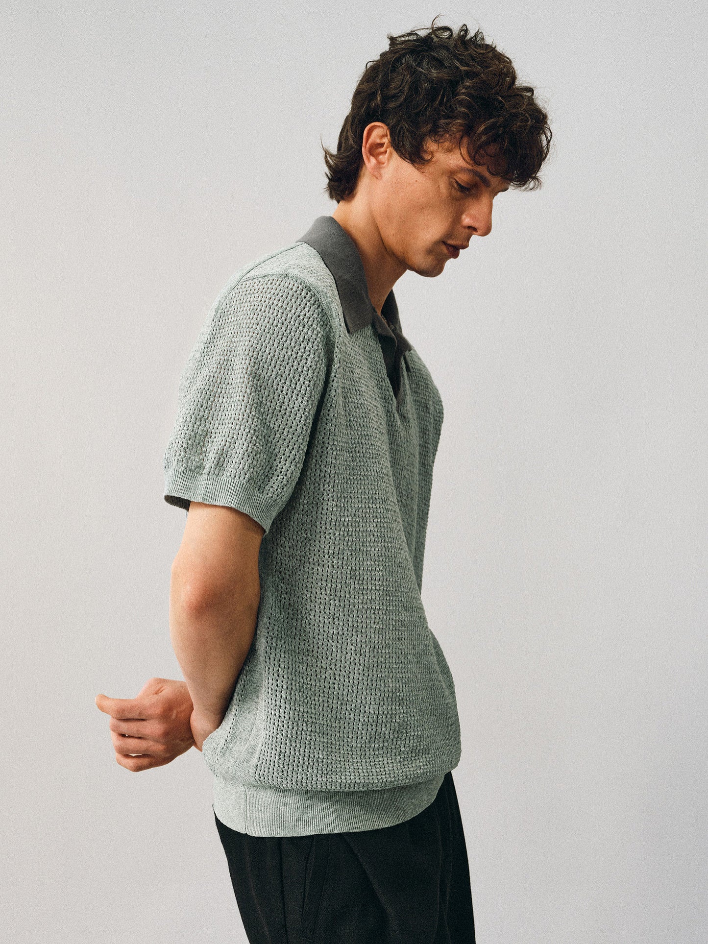 Openwork Knit Polo Shirt