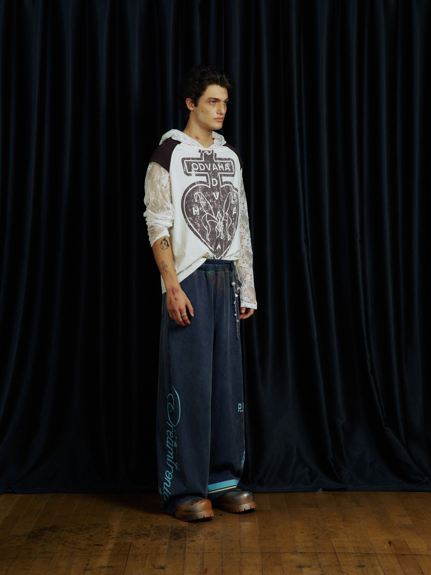 Lace-effect two-piece printed T-shirt